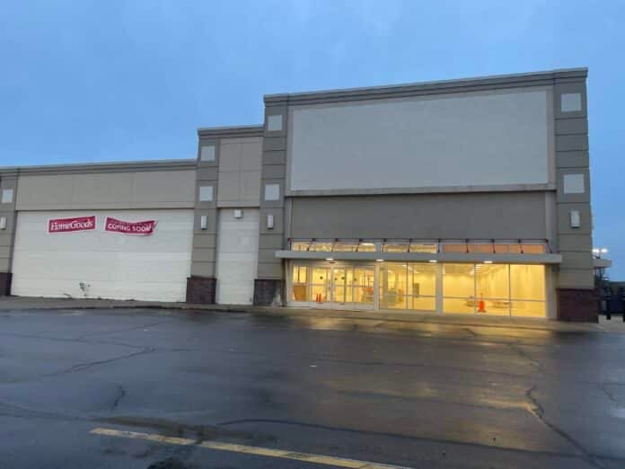 HomeGoods store in Topeka, showing remodeling progress with partitions creating a smaller, cozier shopping area in the former Bed Bath & Beyond location