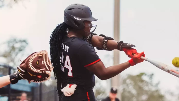 Nijaree Canady in a red jersey with number 24, showcasing a dynamic pose, photo by Texas Tech Athletics