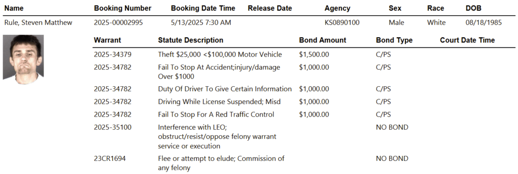 Screenshot 2025 05 14 051755 - BREAKING: Steven Matthew Rule Booked Following April West Topeka Vehicle Chase and Manhunt 1 Screenshot 2025 05 14 051755 - BREAKING: Steven Matthew Rule Booked Following April West Topeka Vehicle Chase and Manhunt