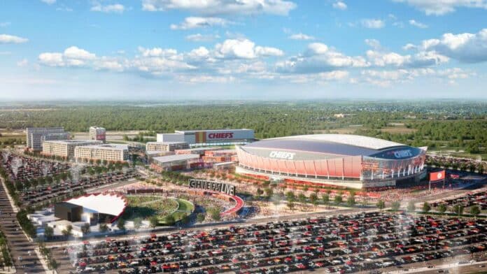 download (23) The Kansas City Chiefs are considering leaving their historic home at Arrowhead Stadium for a new domed site in Kansas, which this rendering depicts