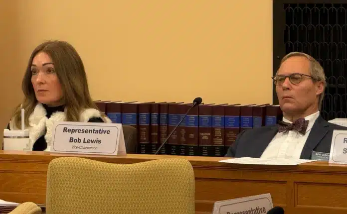 Republican Reps. Kristey Williams, left, and Bob Lewis, right, both pointed to classroom content at state universities referencing diversity, equity and inclusion that they say should not be taught.