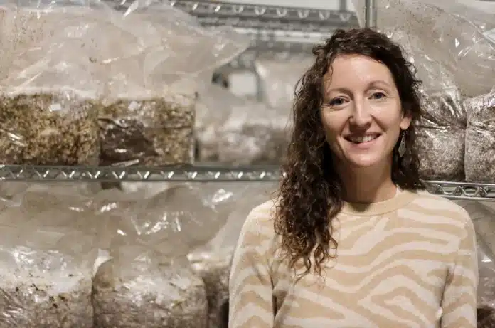 Nikki Overfelt Chifalu / Startland News Robin Moore of MyCo Planet was participating in a reimbursement pilot program with Cultivate KC to expand her mushroom-growing warehouse.
