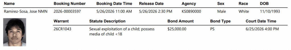 Screenshot 2026 05 27 074244 - Topeka Man Booked on Child Sex Charge; Released Same Day