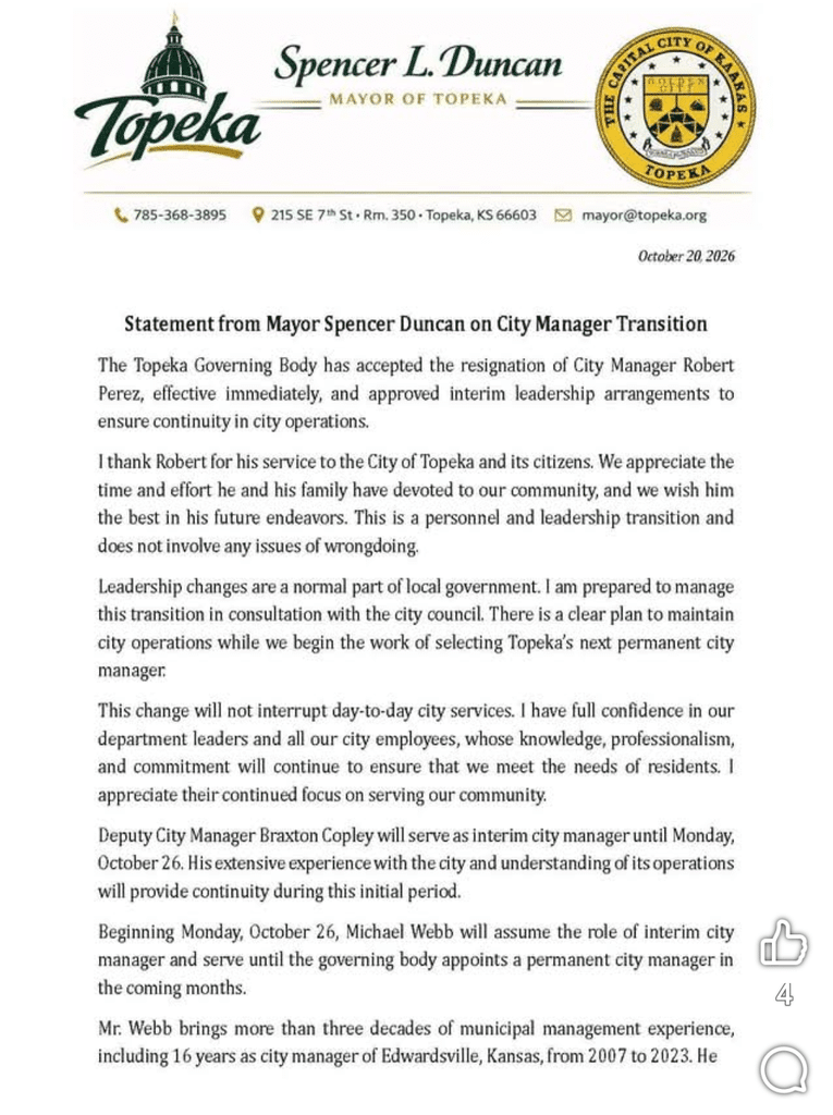 Screenshot 20261020 221002 1 - BREAKING: Topeka City Manager Robert Perez Resigns Effective Immediately